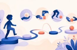 Illustrazione di un bambino che pianifica e adatta una sequenza motoria nel gioco