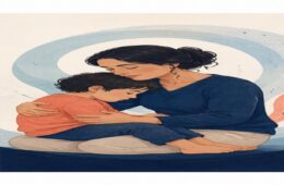 Un adulto accompagna con calma un bambino durante una forte emozione