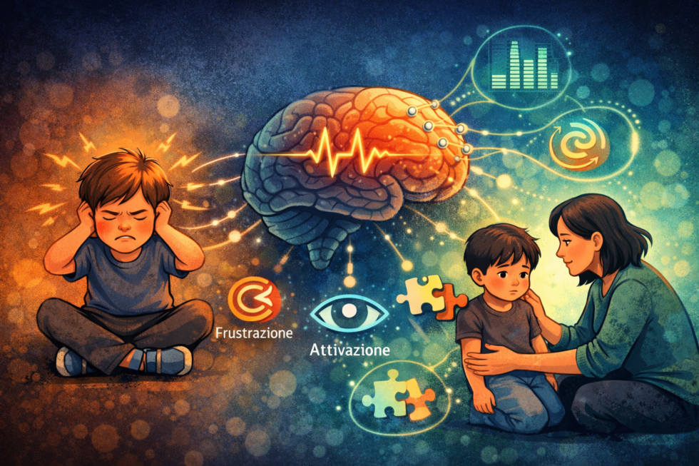 bambino che si copre le orecchie e si arrabbia